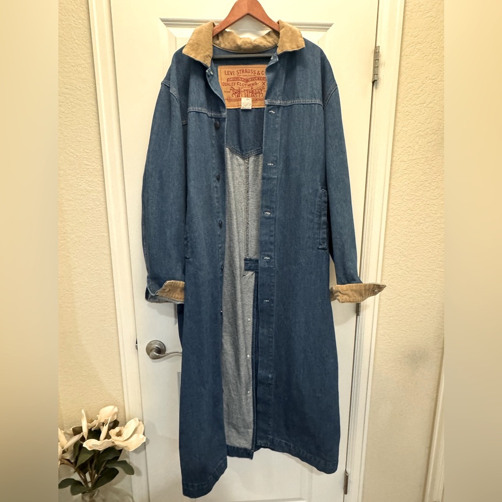 Levis Vintage Clothing 80's Cowboy Duster | Denim Trench | Large Western in Blue